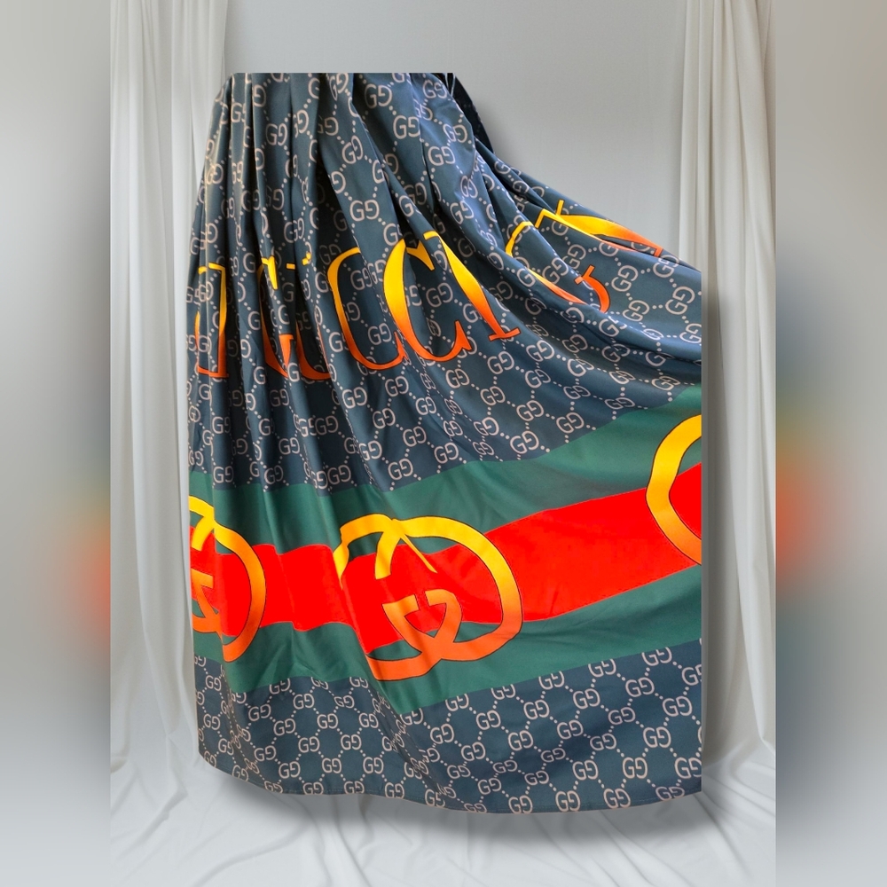 Blue Patterned Maxi Dress with Belt - Picture 5 of 8